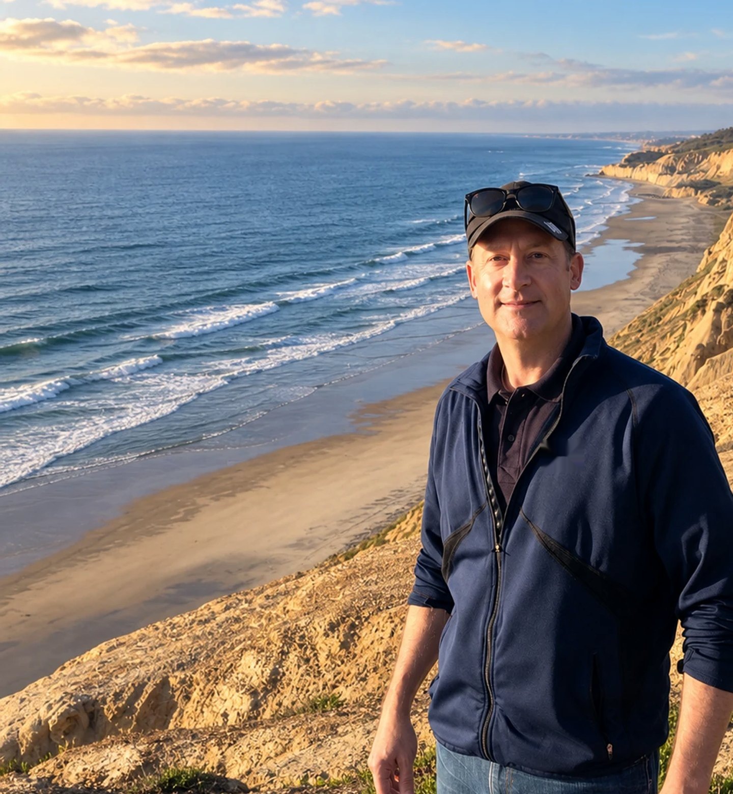 Steve Prince on a coastal path above the beach